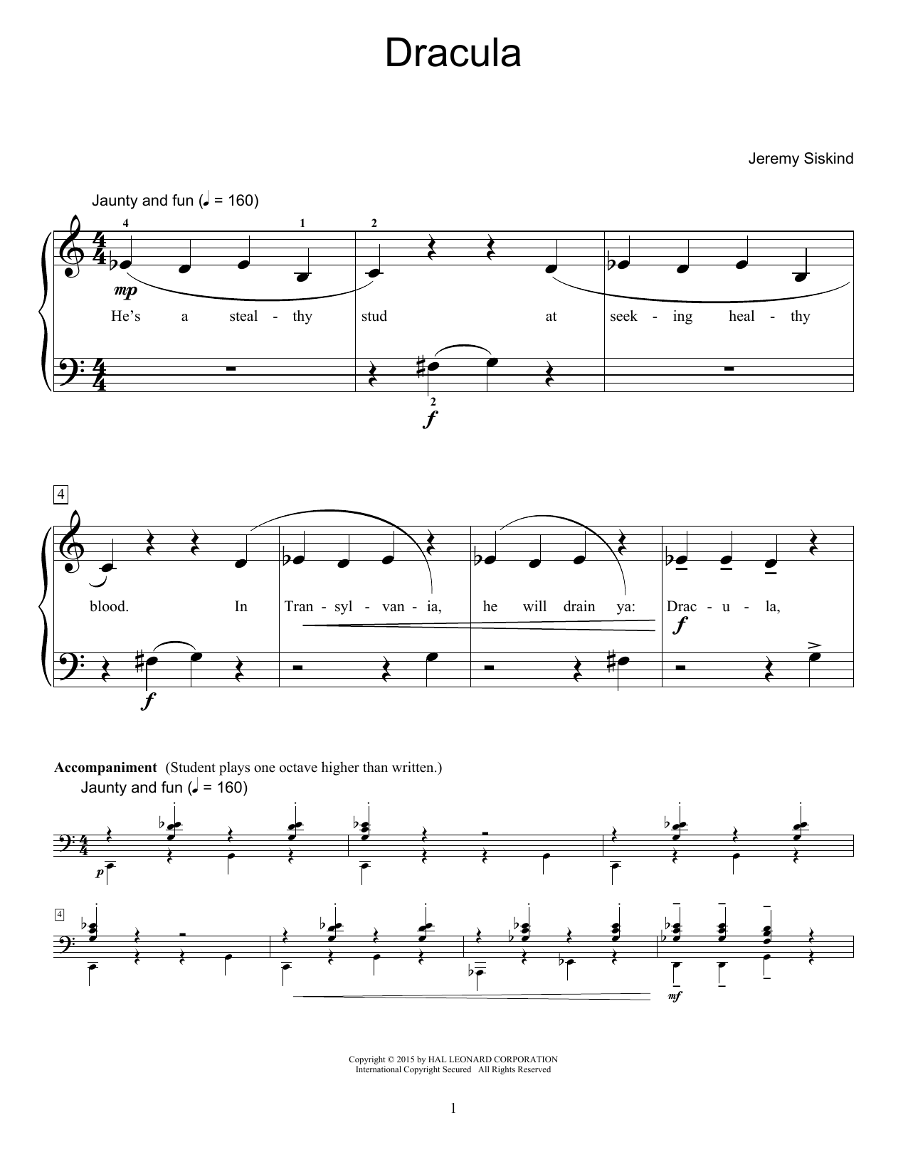 Jeremy Siskind Dracula sheet music notes and chords arranged for Educational Piano