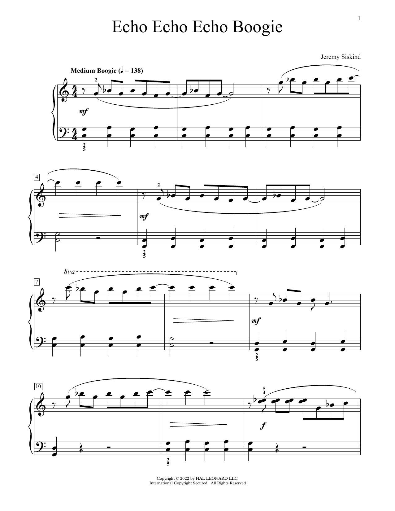 Jeremy Siskind Echo Echo Echo Boogie sheet music notes and chords arranged for Educational Piano