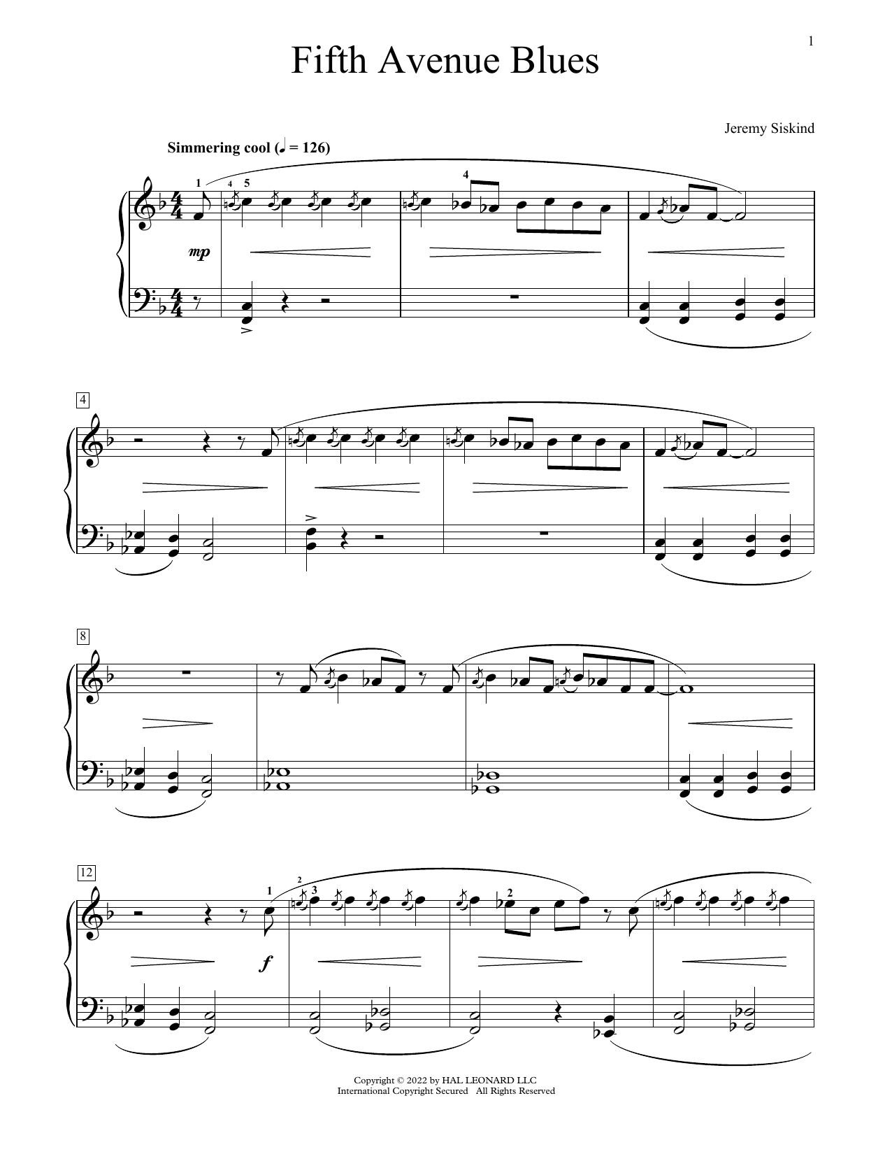 Jeremy Siskind Fifth Avenue Blues sheet music notes and chords arranged for Educational Piano