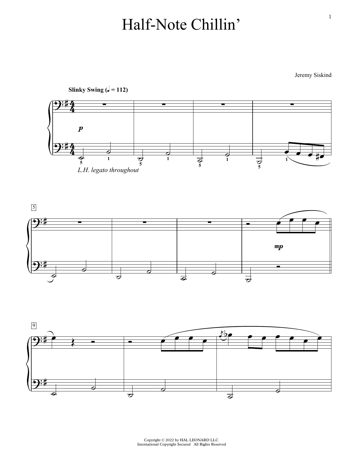 Jeremy Siskind Half-Note Chillin' sheet music notes and chords arranged for Educational Piano