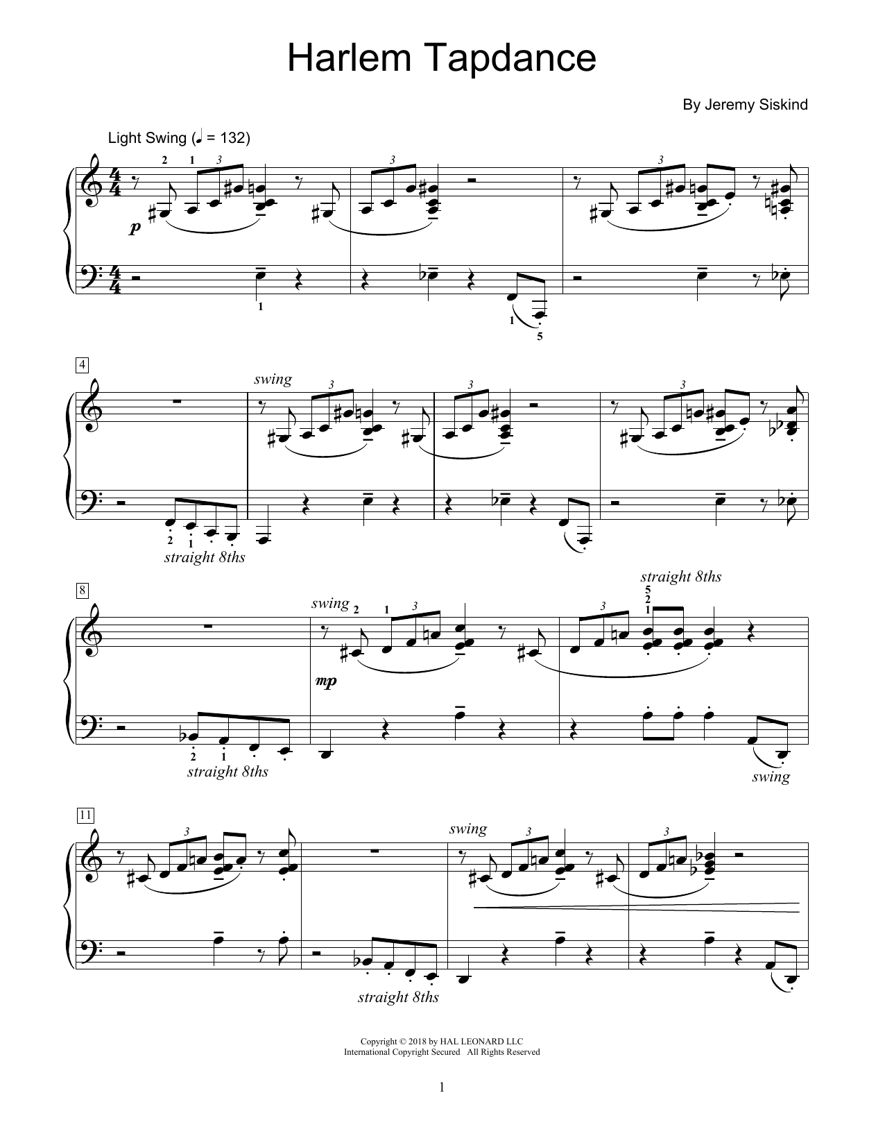 Jeremy Siskind Harlem Tapdance sheet music notes and chords arranged for Educational Piano
