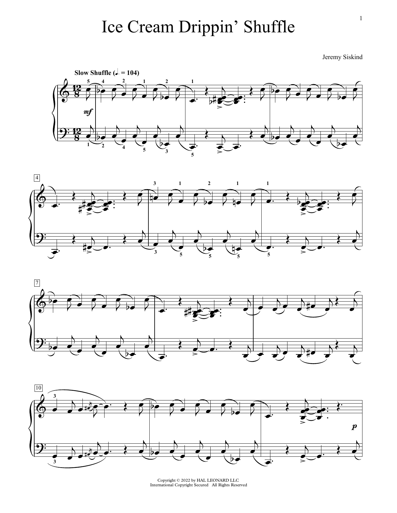 Jeremy Siskind Ice Cream Drippin' Shuffle sheet music notes and chords arranged for Educational Piano