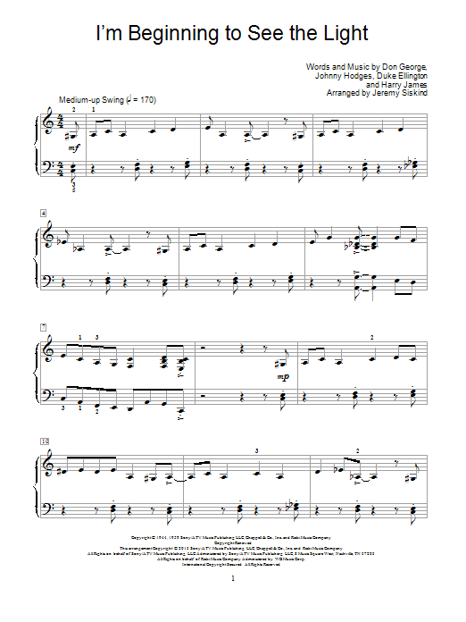 Jeremy Siskind I'm Beginning To See The Light sheet music notes and chords arranged for Educational Piano