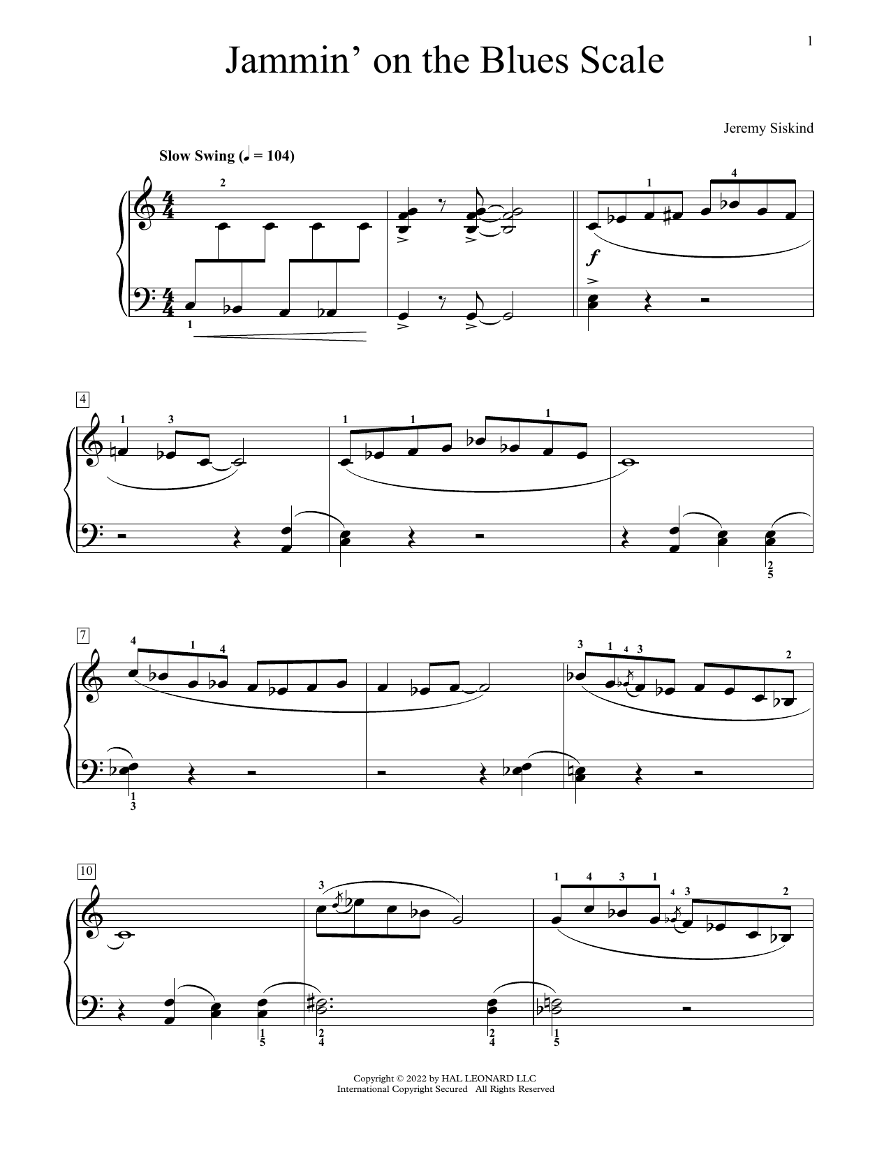 Jeremy Siskind Jammin' On The Blues Scale sheet music notes and chords arranged for Educational Piano