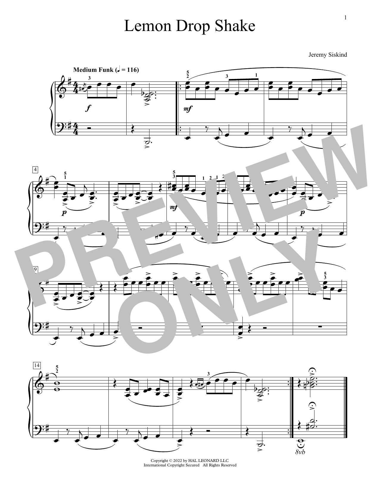 Jeremy Siskind Lemon Drop Shake sheet music notes and chords arranged for Educational Piano