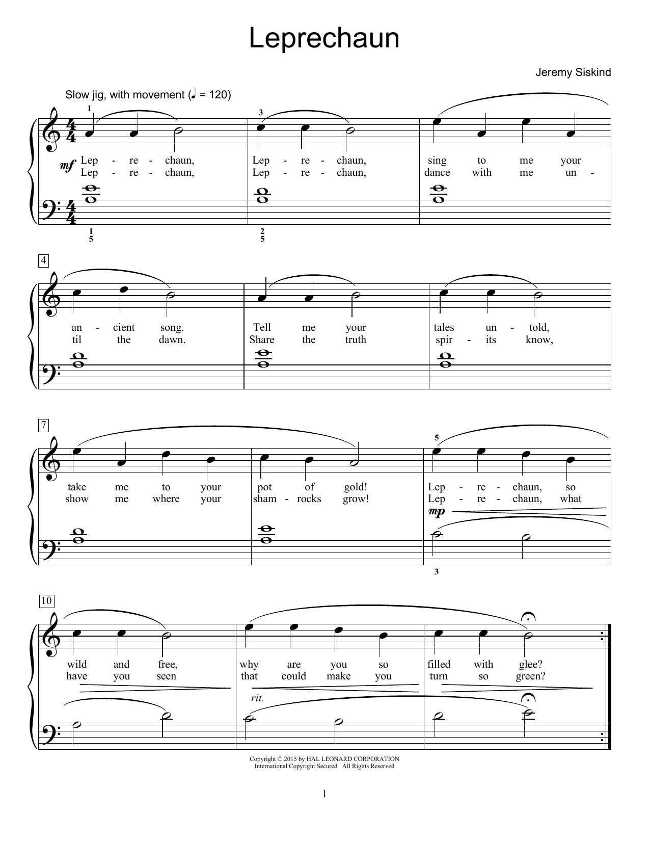 Jeremy Siskind Leprechaun sheet music notes and chords arranged for Educational Piano