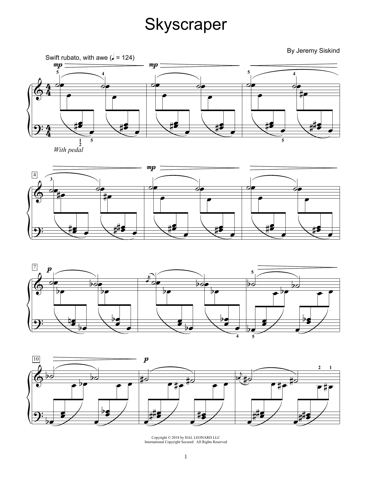 Jeremy Siskind Skyscraper sheet music notes and chords arranged for Educational Piano
