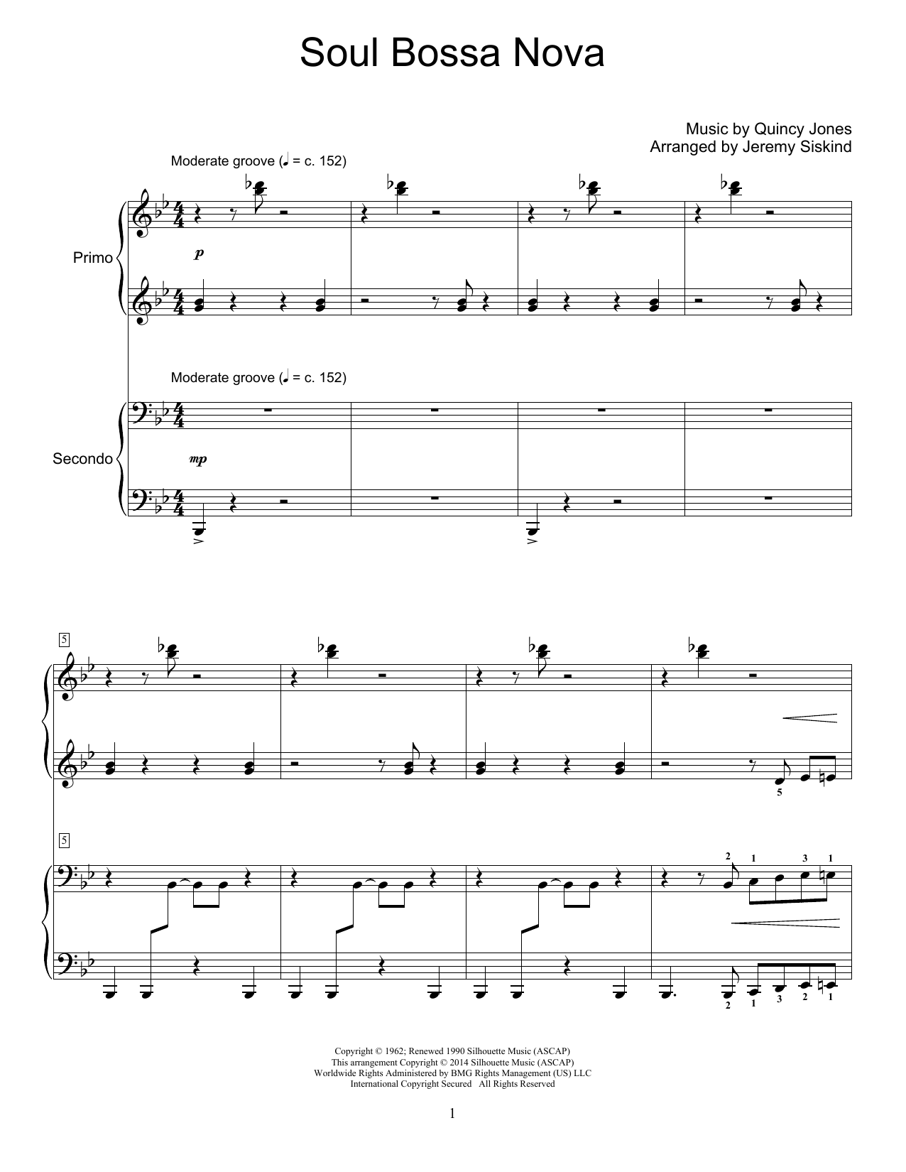 Jeremy Siskind Soul Bossa Nova sheet music notes and chords arranged for Piano Duet