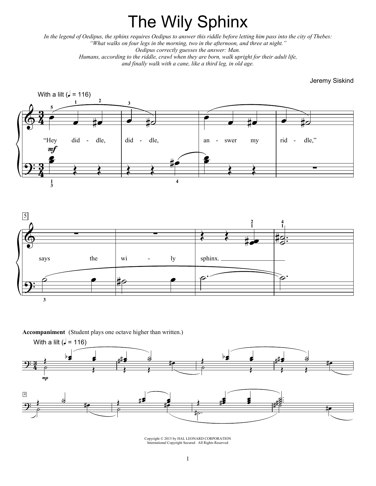 Jeremy Siskind The Wily Sphinx sheet music notes and chords arranged for Educational Piano