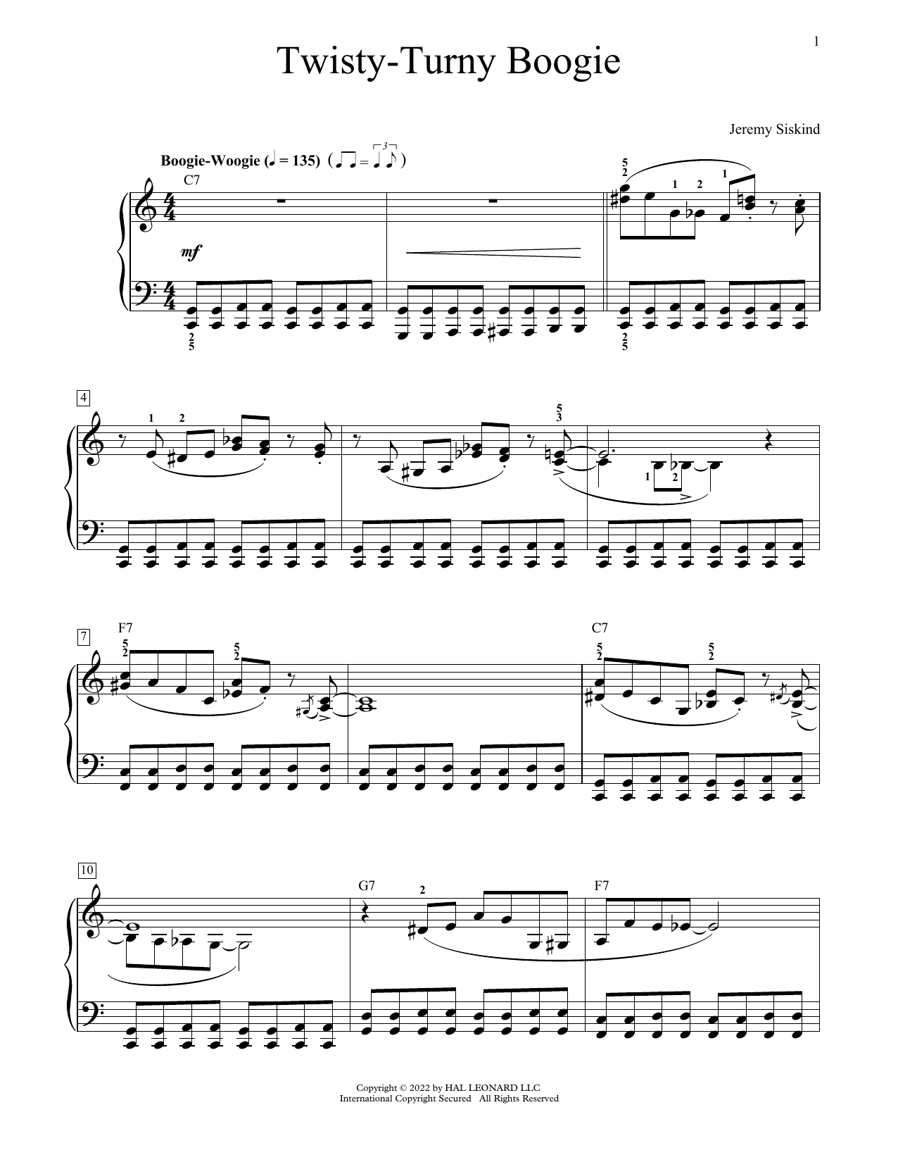 Jeremy Siskind Twisty-Turny Boogie sheet music notes and chords arranged for Educational Piano