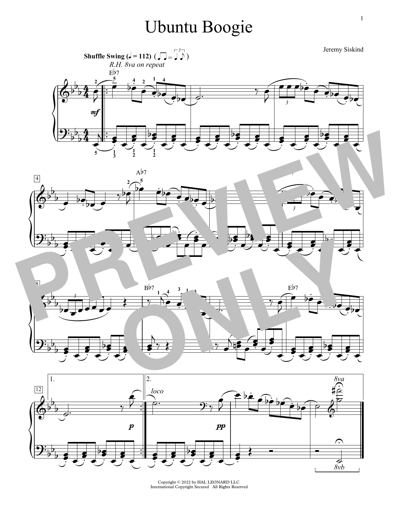 Jeremy Siskind Ubuntu Boogie sheet music notes and chords arranged for Educational Piano