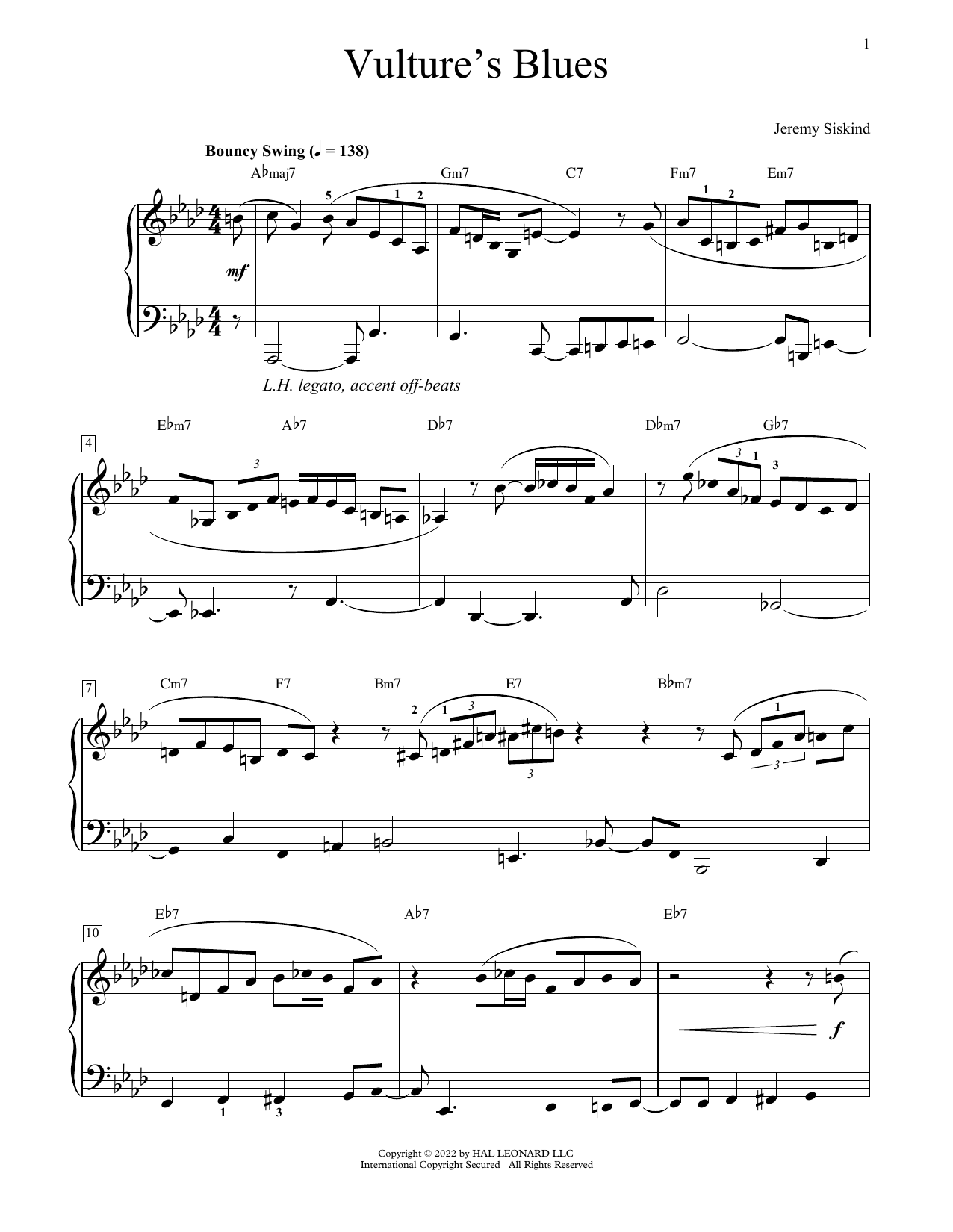 Jeremy Siskind Vulture's Blues sheet music notes and chords arranged for Educational Piano