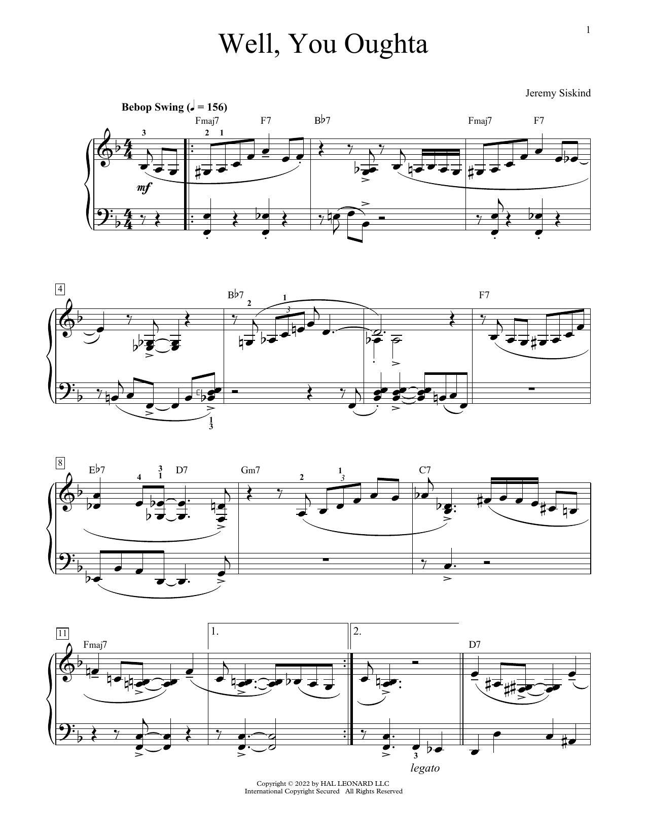 Jeremy Siskind Well, You Oughta sheet music notes and chords arranged for Educational Piano