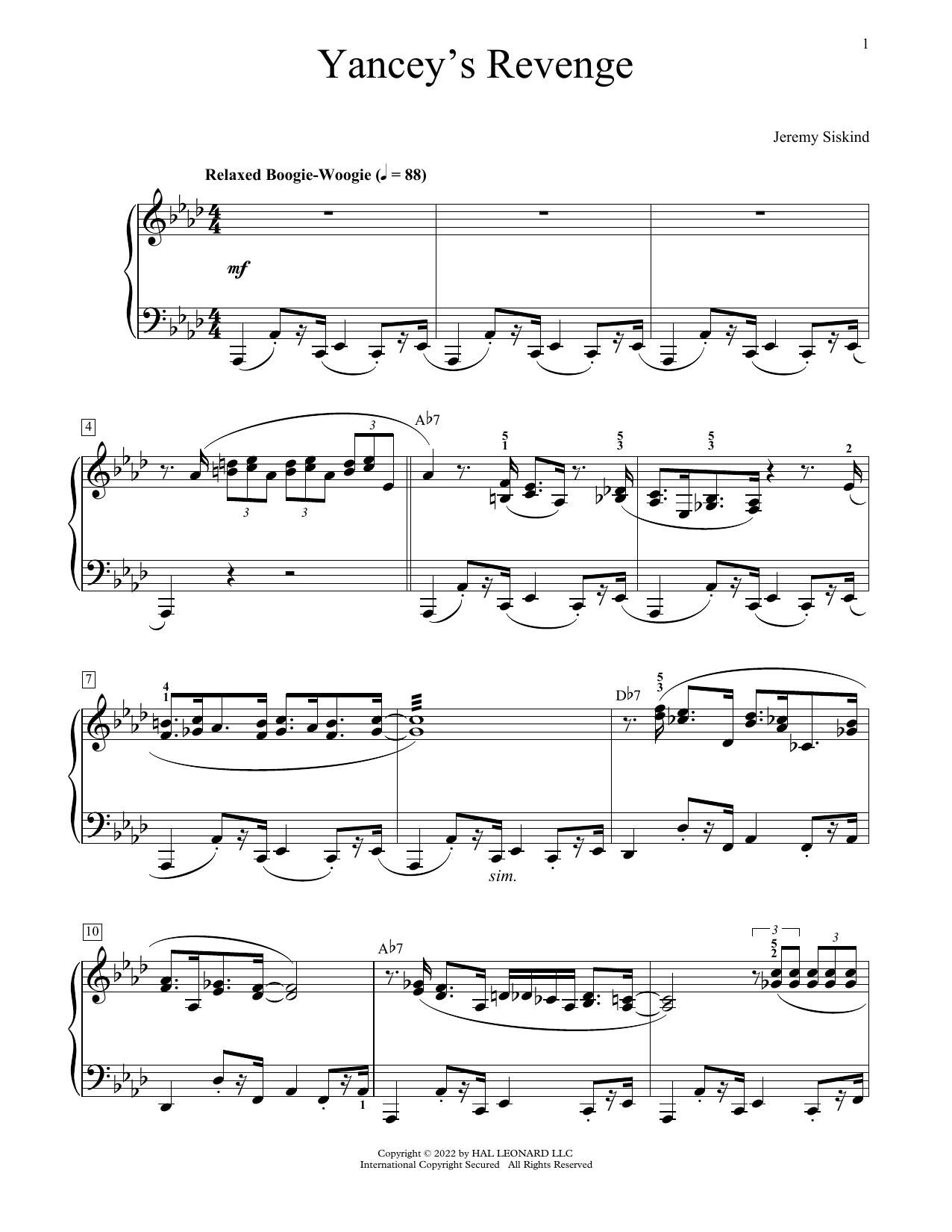 Jeremy Siskind Yancey's Revenge sheet music notes and chords arranged for Educational Piano