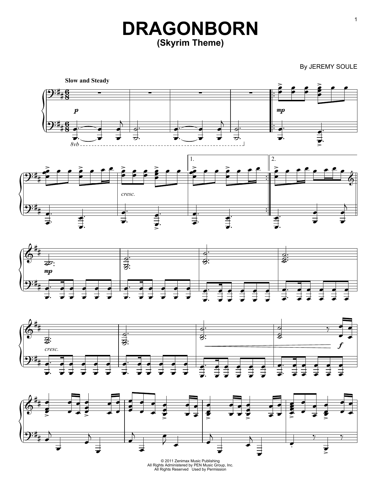 Jeremy Soule Dragonborn (Skyrim Theme) sheet music notes and chords arranged for Tenor Sax Solo