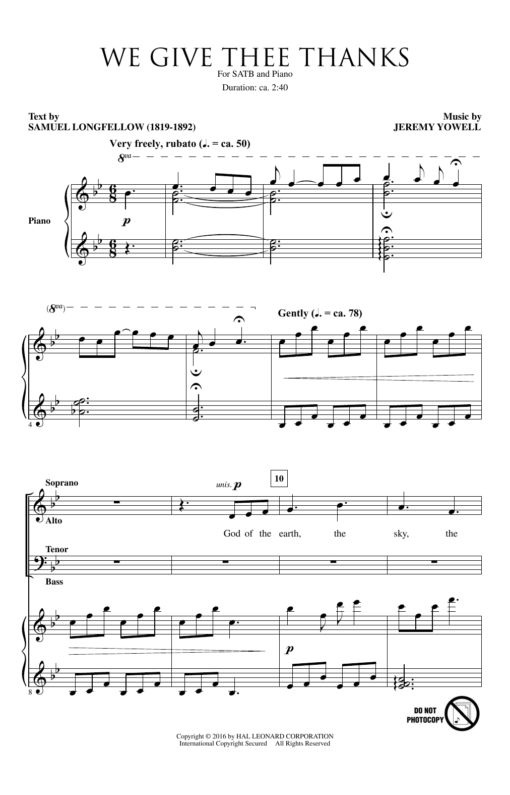 Jeremy Yowell We Give Thee Thanks sheet music notes and chords arranged for SATB Choir