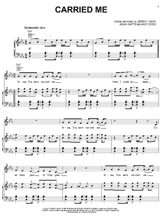 Jeremy Camp Carried Me sheet music notes and chords. Download Printable PDF.