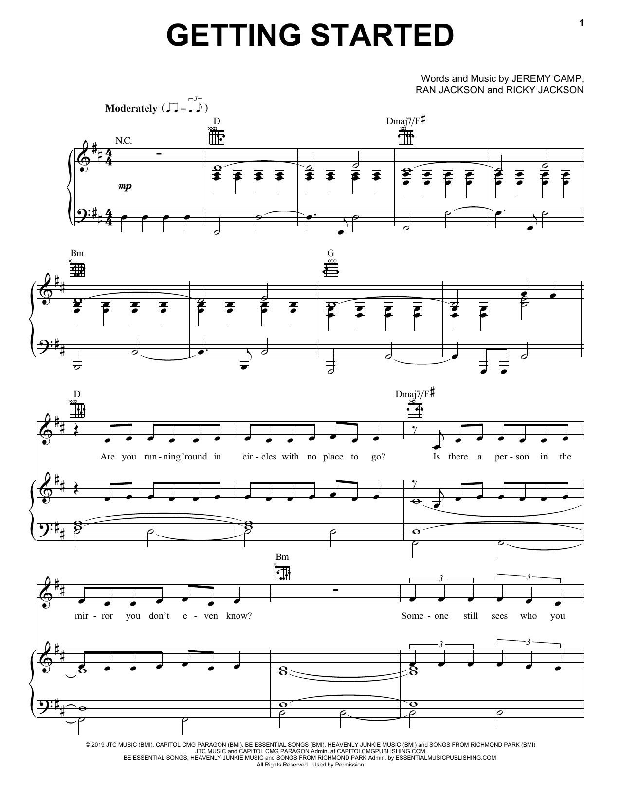 Jeremy Camp Getting Started sheet music notes and chords arranged for Piano, Vocal & Guitar Chords (Right-Hand Melody)