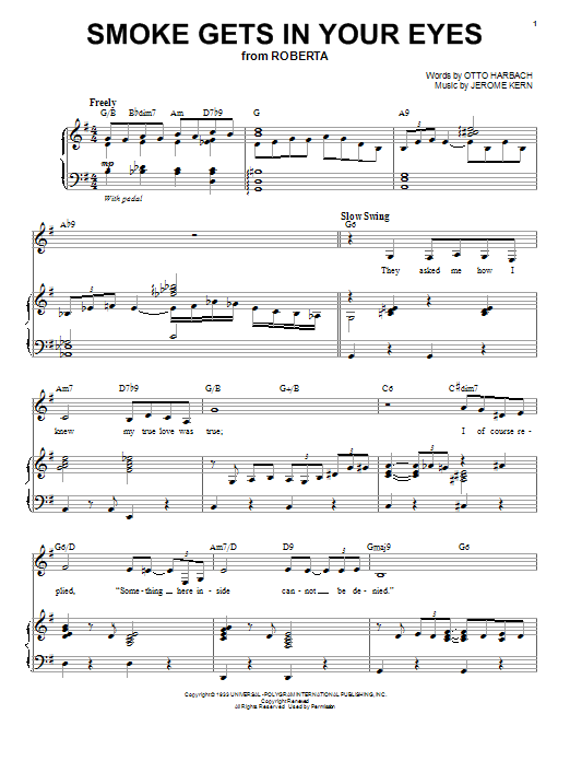 Jeri Southern Smoke Gets In Your Eyes sheet music notes and chords arranged for Piano & Vocal