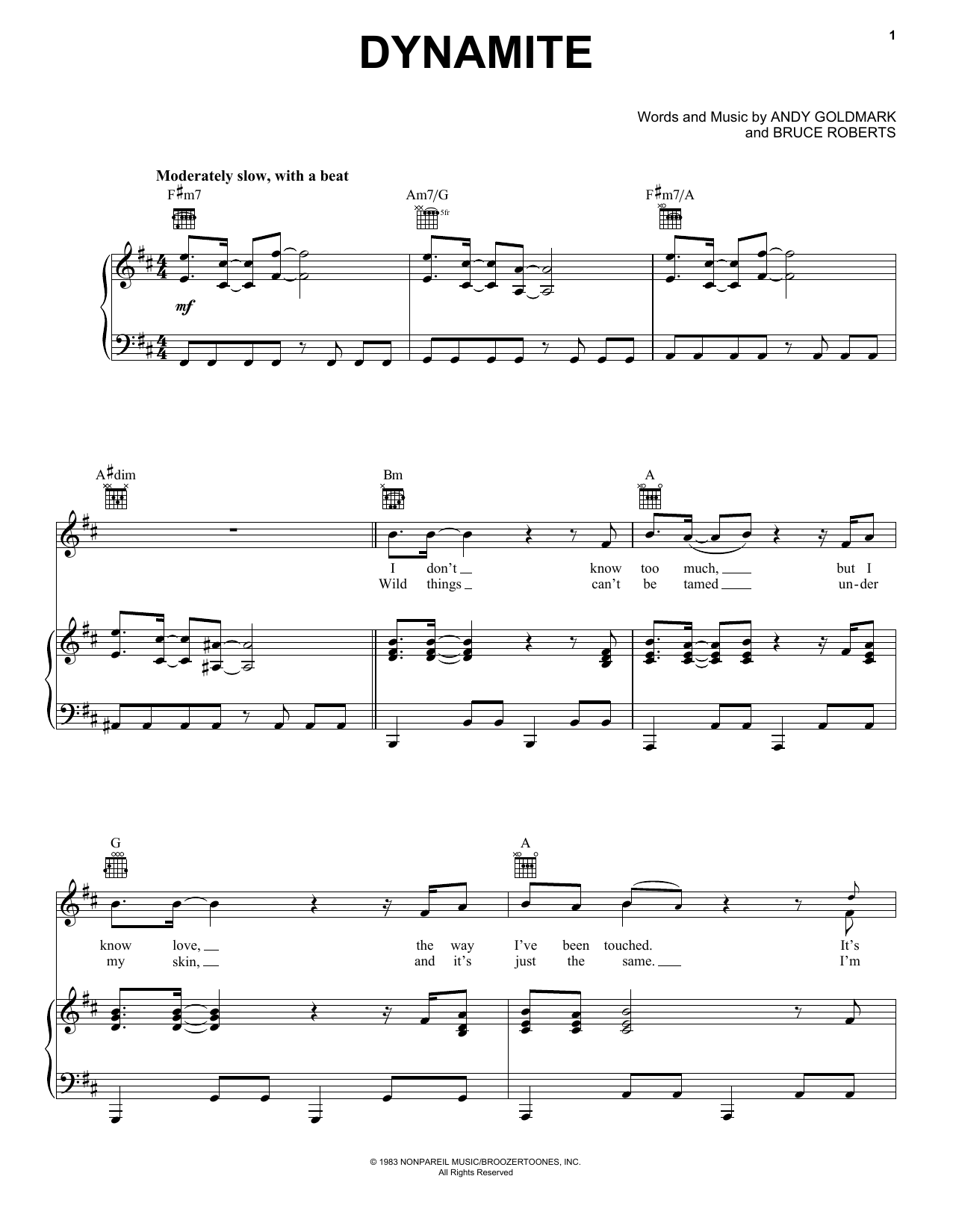 Jermaine Jackson Dynamite sheet music notes and chords arranged for Piano, Vocal & Guitar Chords (Right-Hand Melody)
