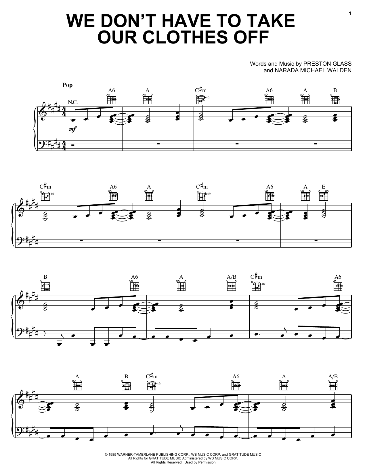 Jermaine Stewart We Don't Have To Take Our Clothes Off sheet music notes and chords arranged for Piano, Vocal & Guitar Chords (Right-Hand Melody)