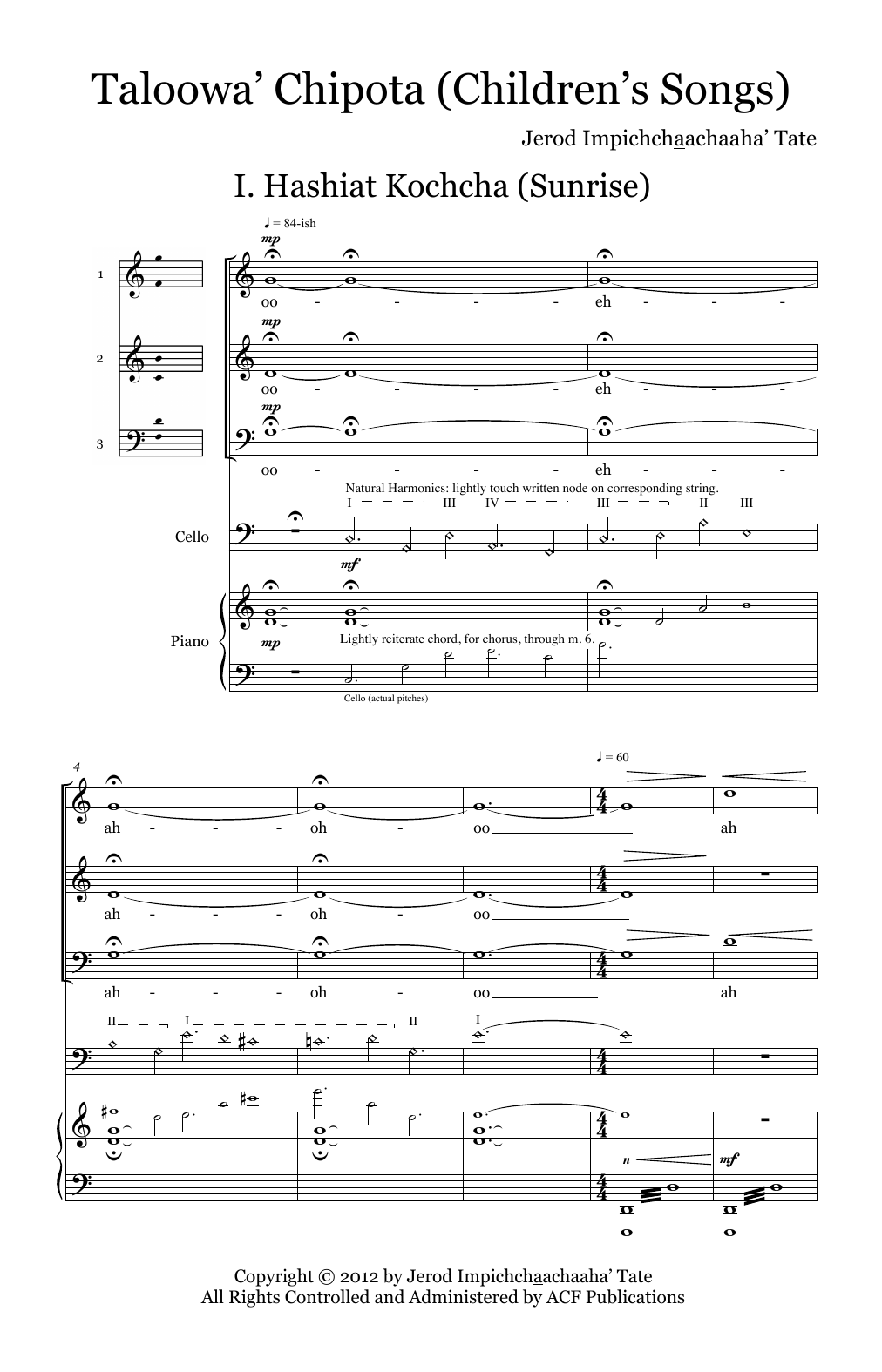Jerod Impichchaachaaha' Tate Taloowa' Chipota (Children's Songs) sheet music notes and chords arranged for 3-Part Mixed Choir