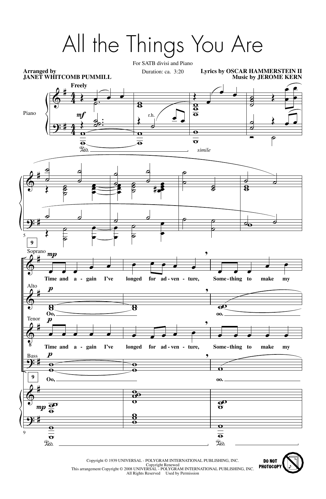 Jerome Kern All The Things You Are (arr. Janet Whitcomb Pummill) sheet music notes and chords arranged for SATB Choir