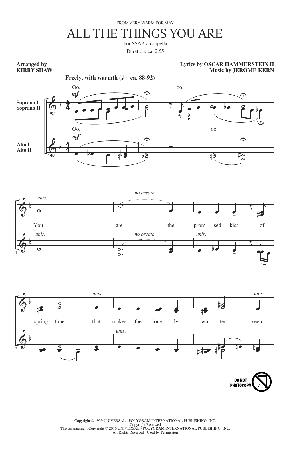 Jerome Kern All The Things You Are (arr. Kirby Shaw) sheet music notes and chords arranged for SATB Choir