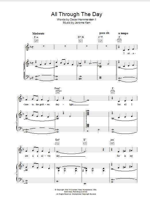 Jerome Kern All Through The Day sheet music notes and chords arranged for Piano, Vocal & Guitar Chords