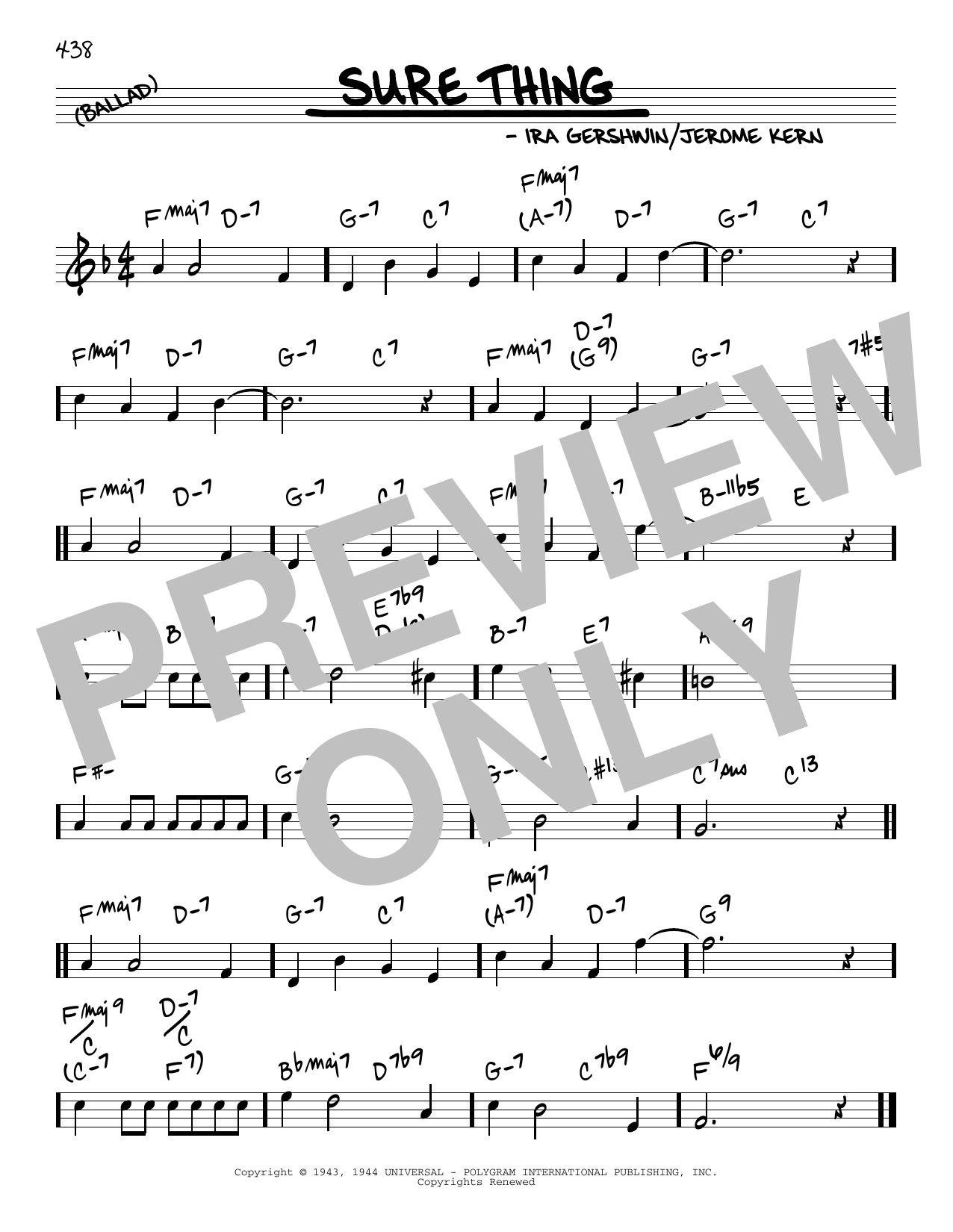 Jerome Kern and Ira Gershwin Sure Thing sheet music notes and chords arranged for Real Book – Melody & Chords
