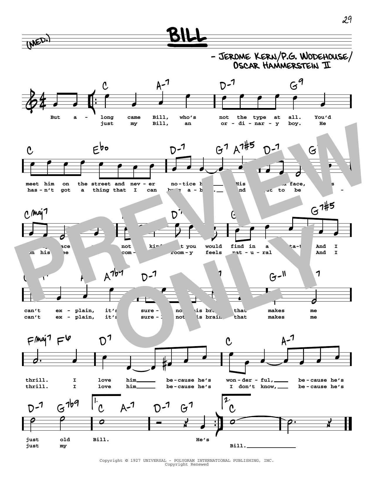 Jerome Kern and Oscar Hammerstein II Bill (High Voice) (from Show Boat) sheet music notes and chords arranged for Real Book – Melody, Lyrics & Chords
