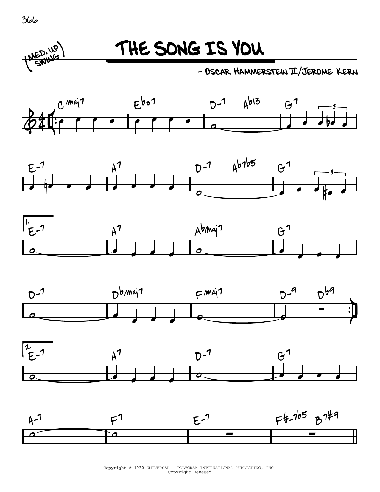 Jerome Kern and Oscar Hammerstein II The Song Is You [Reharmonized version] (arr. Jack Grassel) sheet music notes and chords arranged for Real Book – Melody & Chords