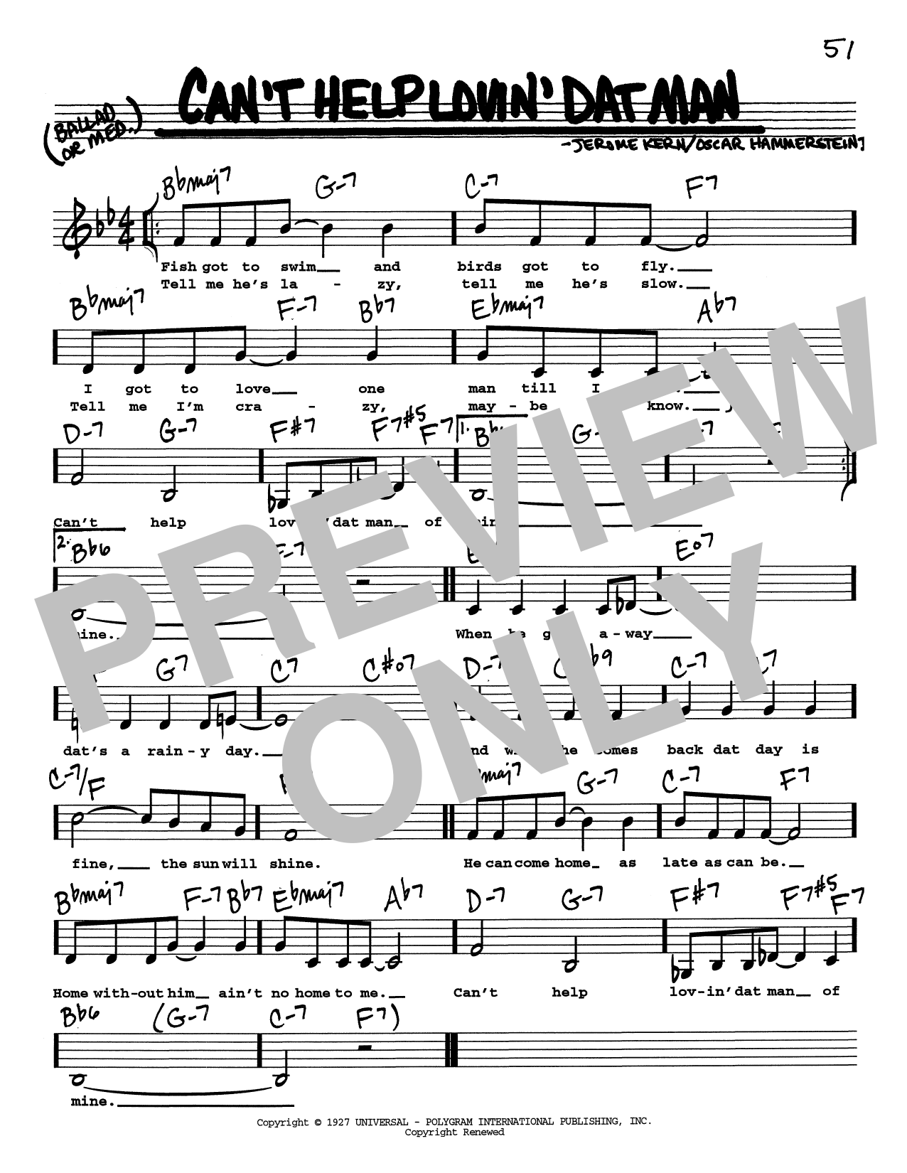Jerome Kern Can't Help Lovin' Dat Man (Low Voice) sheet music notes and chords arranged for Real Book – Melody, Lyrics & Chords