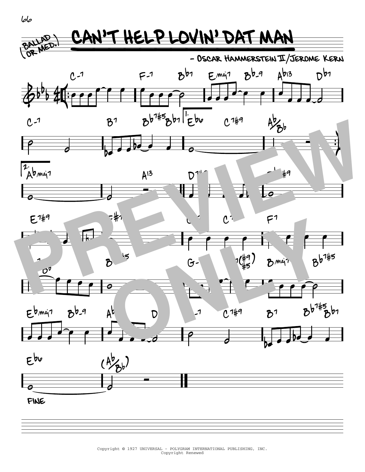 Jerome Kern Can't Help Lovin' Dat Man [Reharmonized version] (arr. Jack Grassel) sheet music notes and chords arranged for Real Book – Melody & Chords
