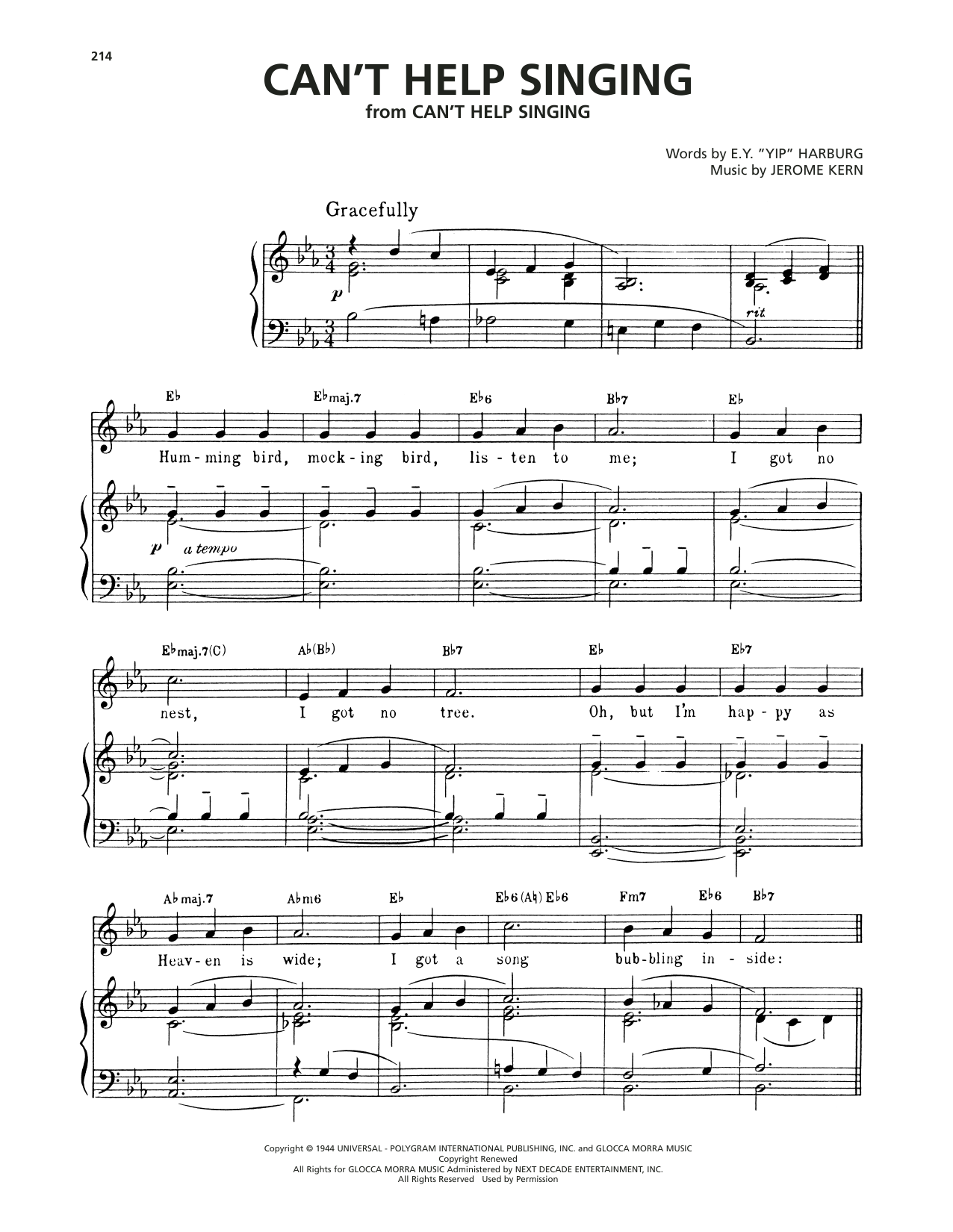 Jerome Kern Can't Help Singing (from Can't Help Singing) sheet music notes and chords arranged for Piano, Vocal & Guitar Chords (Right-Hand Melody)