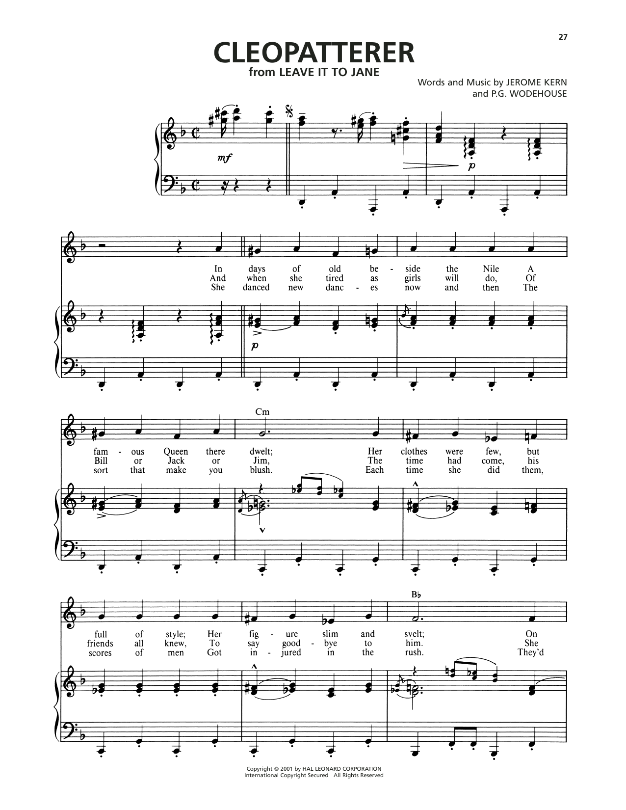 Jerome Kern Cleopatterer (from Leave It To Jane) sheet music notes and chords arranged for Piano, Vocal & Guitar Chords (Right-Hand Melody)
