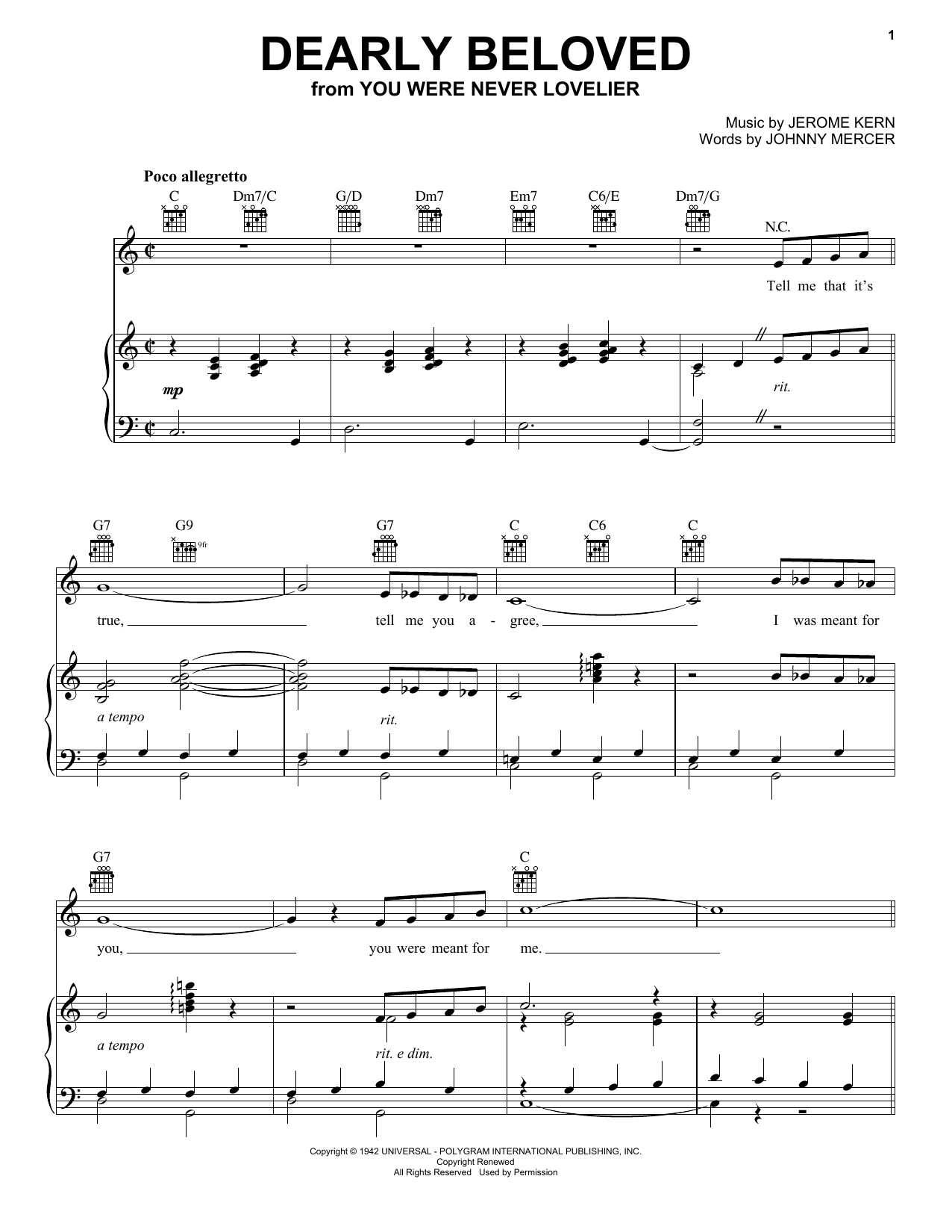 Jerome Kern Dearly Beloved sheet music notes and chords arranged for Flute Solo