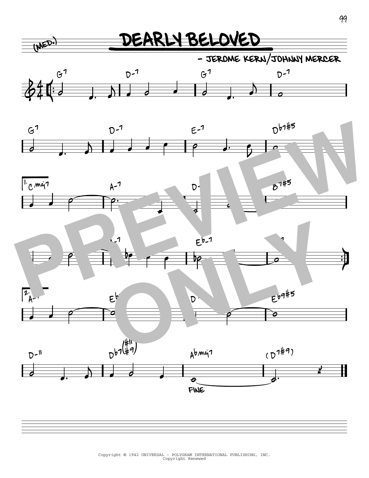 Jerome Kern Dearly Beloved [Reharmonized version] (arr. Jack Grassel) sheet music notes and chords arranged for Real Book – Melody & Chords