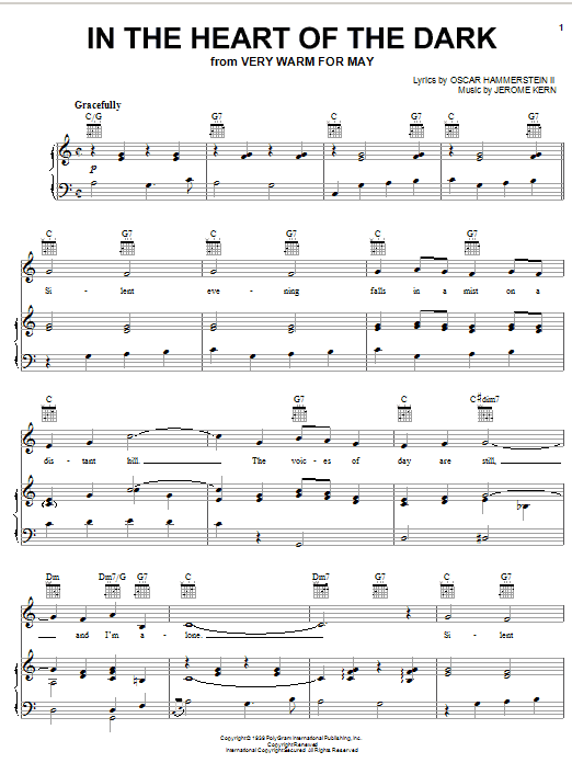 Jerome Kern In The Heart Of The Dark sheet music notes and chords arranged for Piano, Vocal & Guitar Chords (Right-Hand Melody)