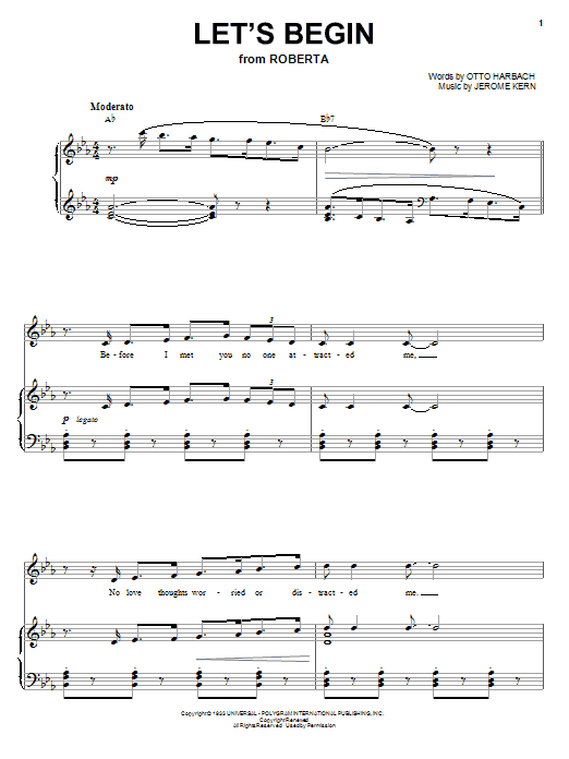Jerome Kern Let's Begin sheet music notes and chords arranged for Piano, Vocal & Guitar Chords (Right-Hand Melody)