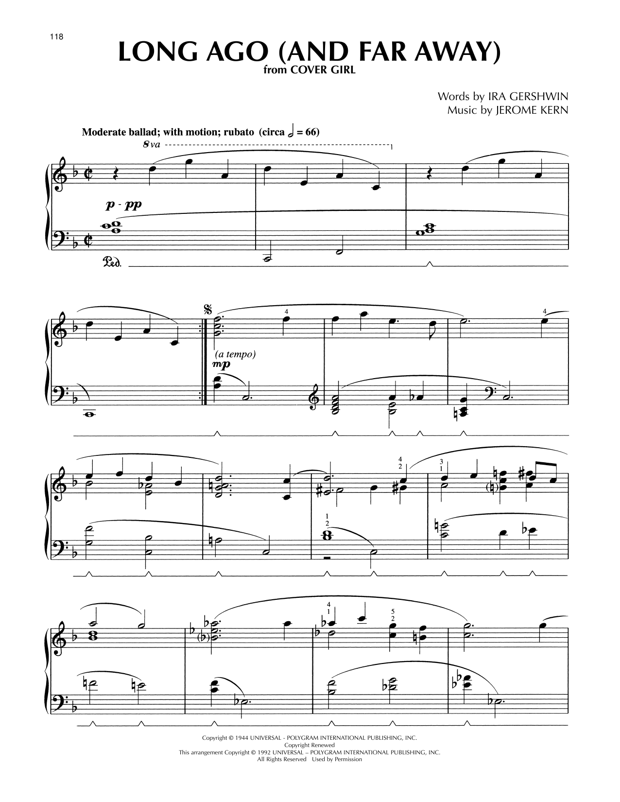 Jerome Kern Long Ago (And Far Away) (arr. Lee Evans) sheet music notes and chords arranged for Piano Solo