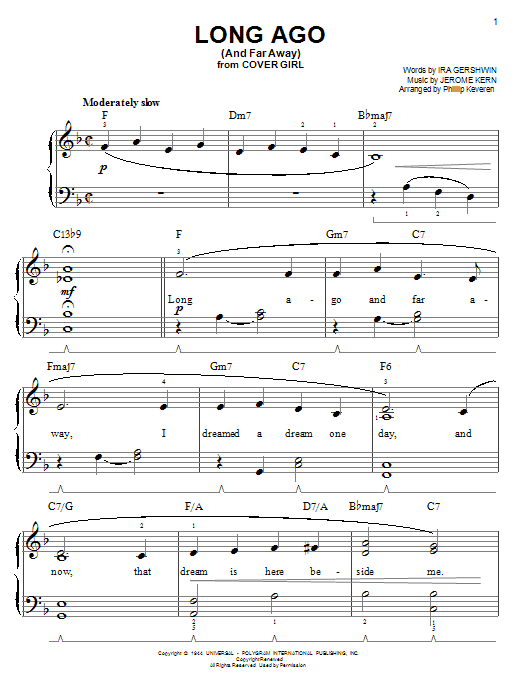 Jerome Kern Long Ago (And Far Away) (arr. Phillip Keveren) sheet music notes and chords arranged for Easy Piano