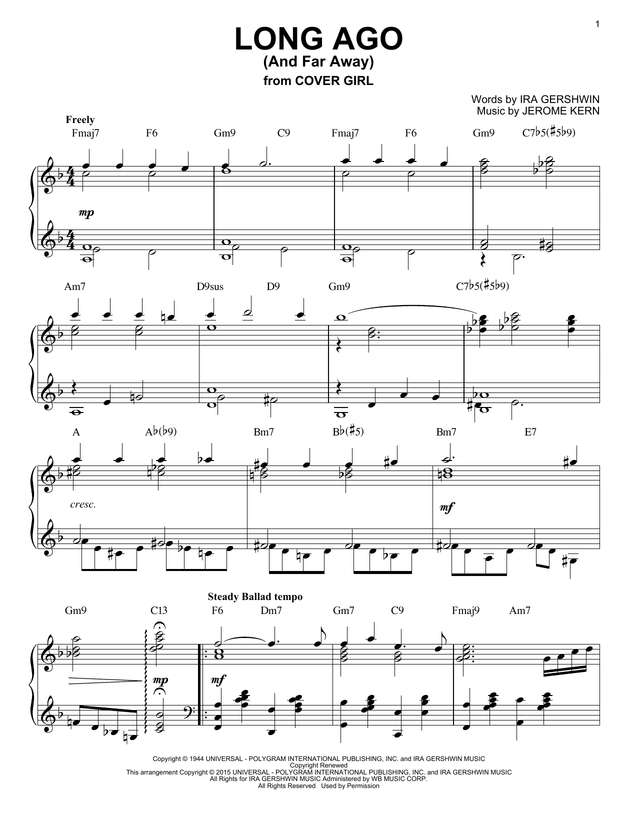 Jerome Kern Long Ago (And Far Away) [Jazz version] (arr. Brent Edstrom) sheet music notes and chords arranged for Piano Solo