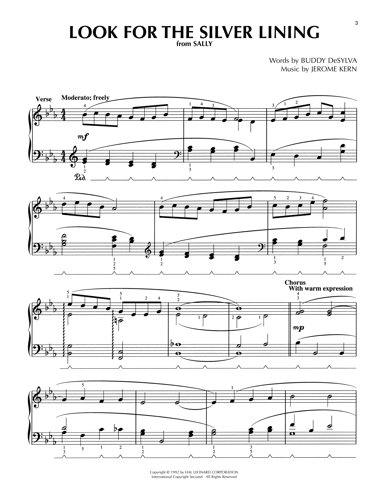 Jerome Kern Look For The Silver Lining (from Sally) (arr. Lee Evans) sheet music notes and chords arranged for Piano Solo