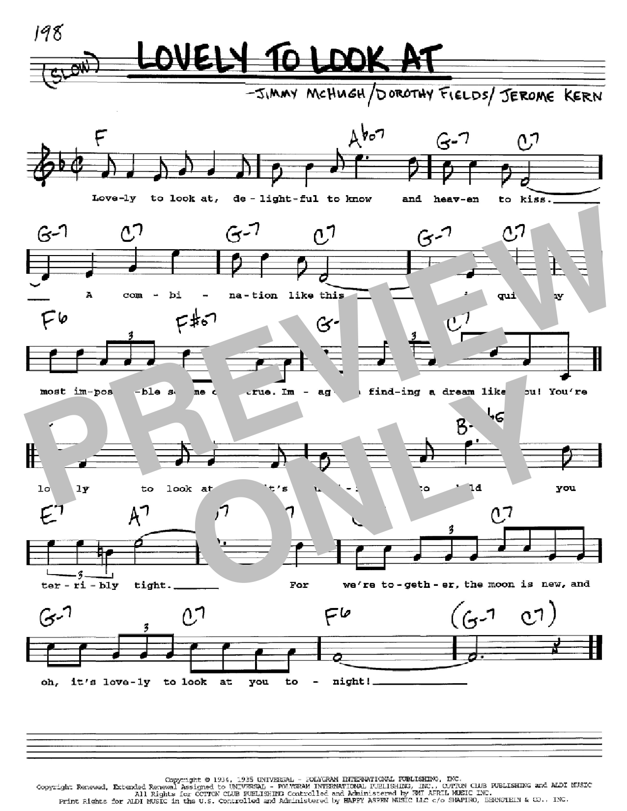 Jerome Kern Lovely To Look At sheet music notes and chords arranged for Real Book – Melody, Lyrics & Chords