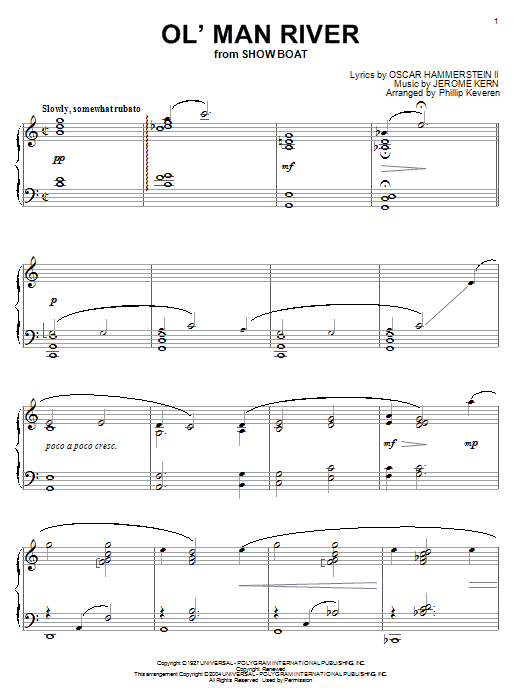 Jerome Kern Ol' Man River (arr. Phillip Keveren) sheet music notes and chords arranged for Piano Solo