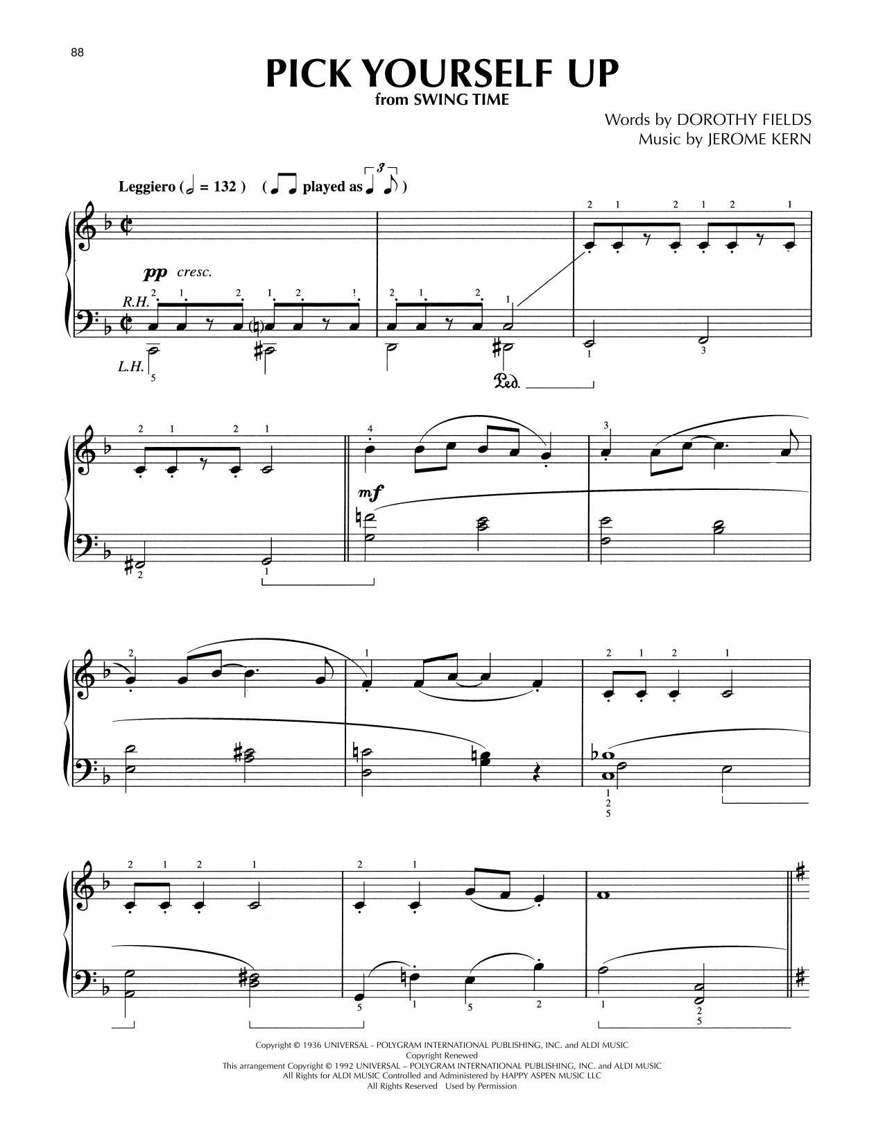 Jerome Kern Pick Yourself Up (from Swing Time) (arr. Lee Evans) sheet music notes and chords arranged for Piano Solo