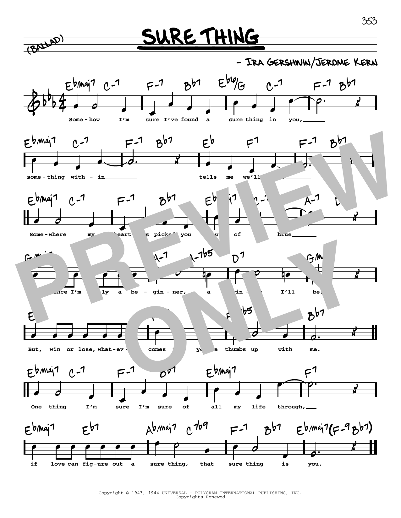 Jerome Kern Sure Thing (High Voice) sheet music notes and chords arranged for Real Book – Melody, Lyrics & Chords
