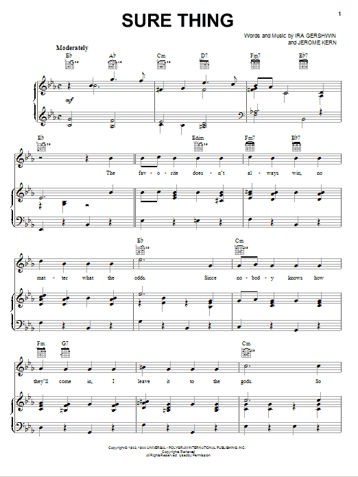 Jerome Kern Sure Thing sheet music notes and chords arranged for Piano, Vocal & Guitar Chords (Right-Hand Melody)