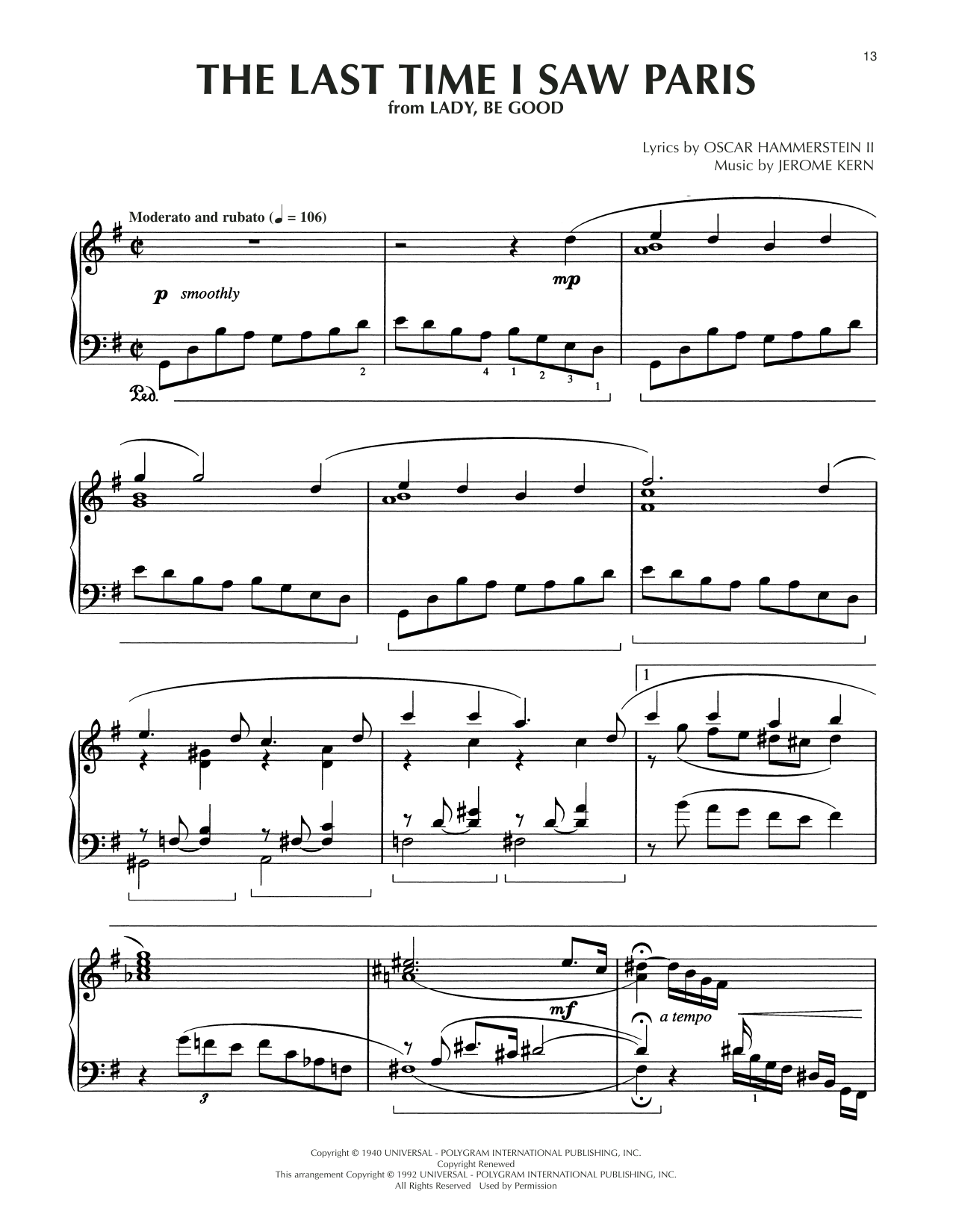 Jerome Kern The Last Time I Saw Paris (arr. Dick Hyman) sheet music notes and chords arranged for Piano Solo